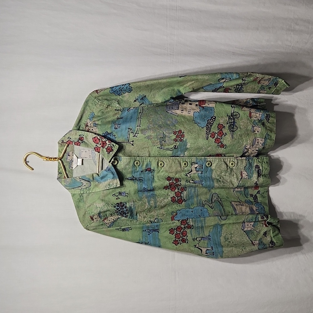 Christopher & Banks Green Scenic Print Button-Up Jacket